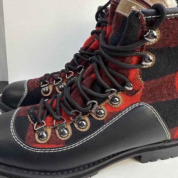 Tommy Hilfiger Women's Tonny Red Fabric Ankle Hiking Boots Sz 8 M Faux Fur NWB - Picture 7 of 15